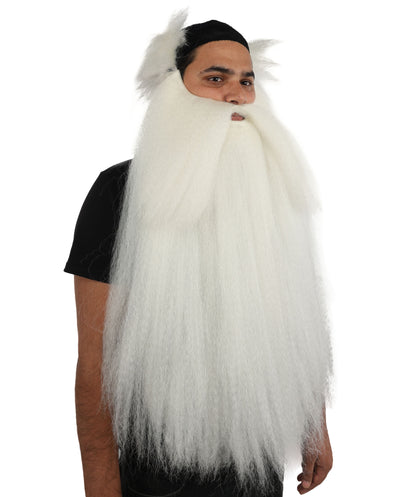 HPO Men's Elder Mage Wig & Beard Set | Long White Hair with Matching Mustache, Beard & Sideburns | Synthetic Wig for Cosplay, Halloween, Stage & Roleplay