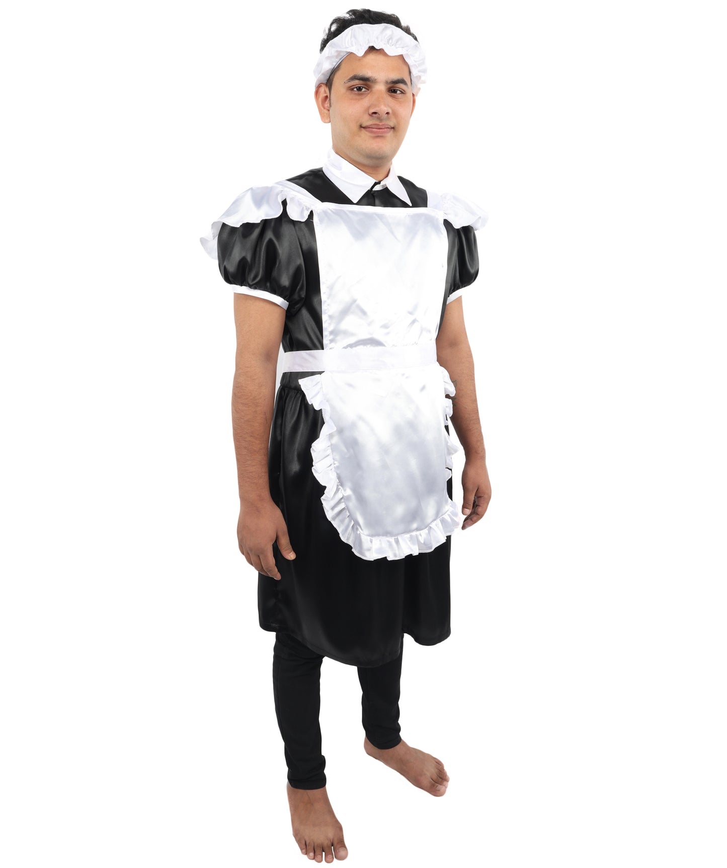 HPO Men's Sissy French Maid Black & White Costume, Crossdress Puff Sleeve Dress, Cosplay Outfit