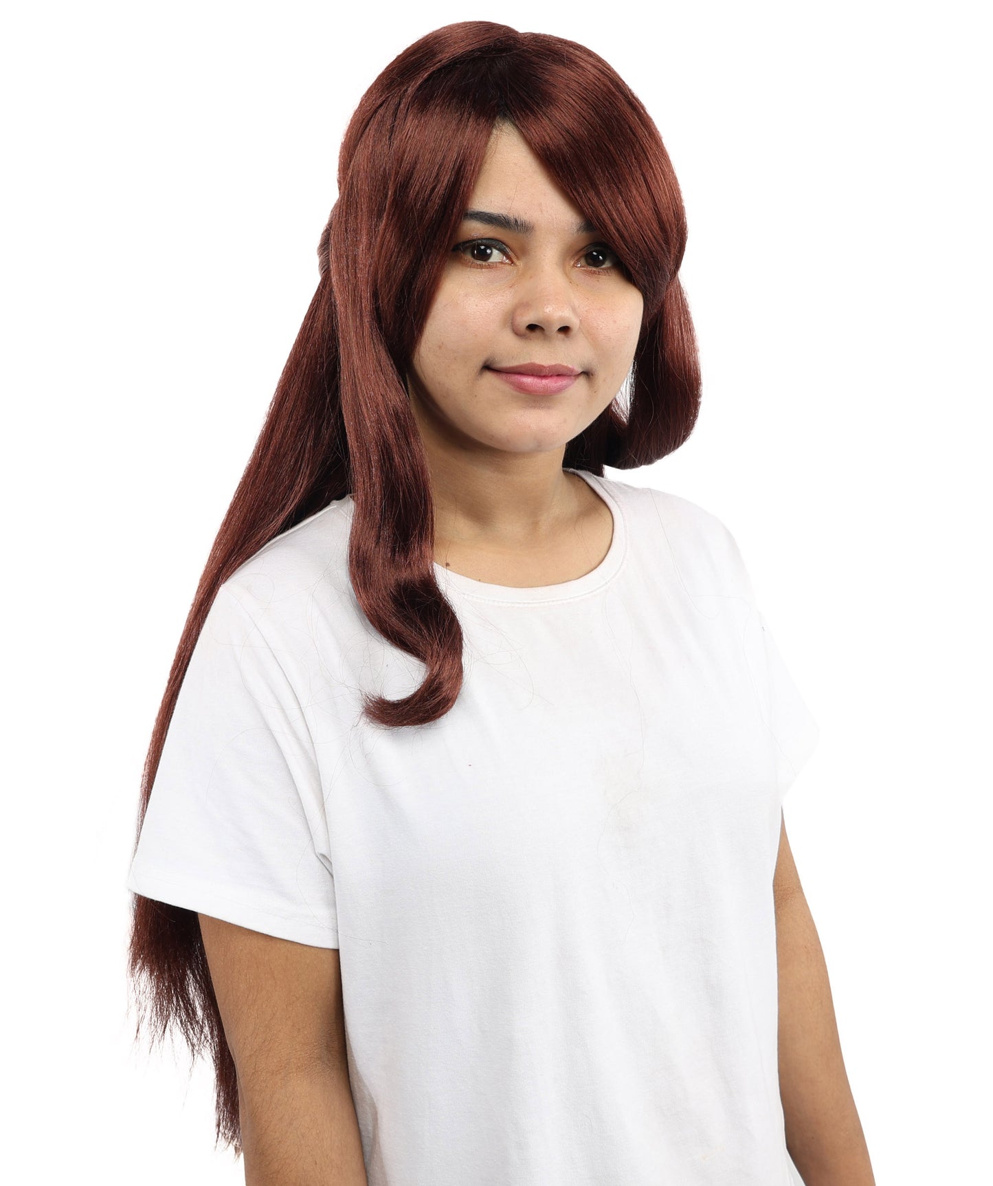 HPO Women's Chocolate Brown Anime Character Wig | Synthetic Fiber with Side Swept Bangs and Top Tuft | Halloween Party and Comic Con Events