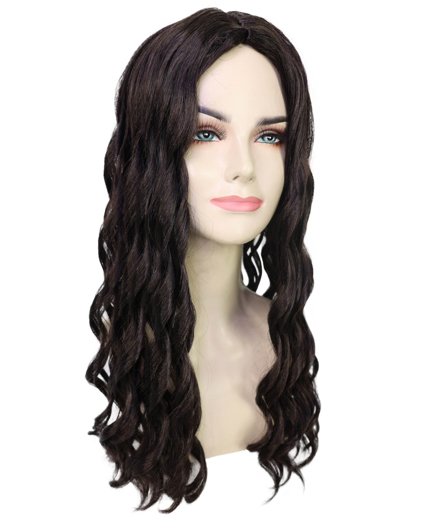 HPO Women’s Alanis Celebrity-Inspired 23-Inch Long Dark Brown Wavy Wig | Halloween and Cosplay Wig | Flame-retardant Synthetic Fiber
