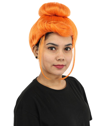 HPO Cavewoman Orange Wig – Women’s  Prehistoric Cartoon Bold Style Hairpiece | Stone Age Inspired Hair for Party Gatherings & Roleplay Events
