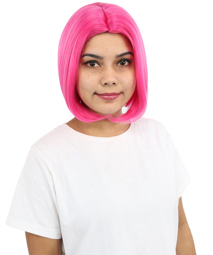 HPO Women’s Straight Pink Bob Wig – 10 Inch Chin-Length with Middle Part | Flame-retardant Synthetic Fiber for Halloween, Cosplay, Party & Festival Use