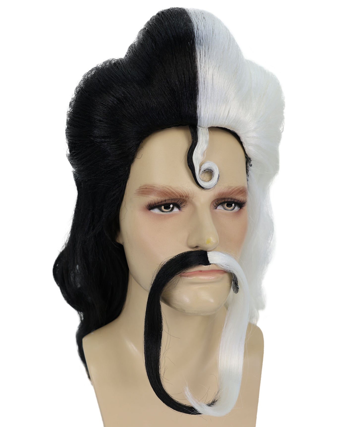 Men's Long Red Straight Handle Bar Mustache Smooth Wig | Premium Breathable Capless Cap