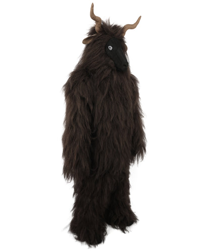 HPO Adult Men's Goat Fur Costume Bundle & Mask Set – Dark Brown Full Body Animal Outfit for Halloween and Cosplay  | Flame-Retardant Synthetic Fiber