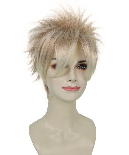 Women’s Short Spiky 80s Style Punk Blonde Wig | Teased Wave with Platinum Tips for Women | Ideal for Halloween | Breathable Capless Cap