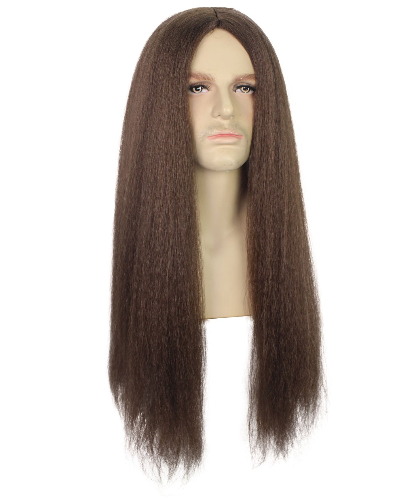 HPO Adult Men's Long Straight Brown Hippy Wig | Halloween and Cosplay Wig | Flame-retardant Synthetic Fiber