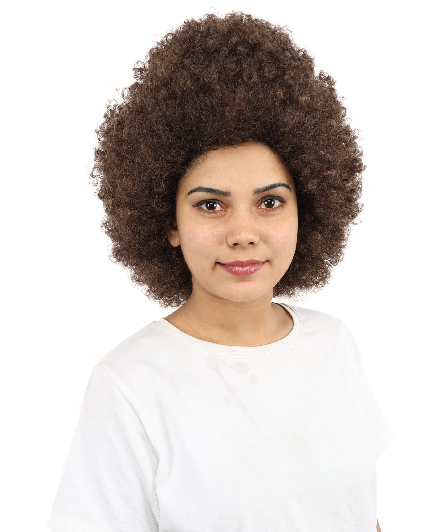 HPO Women’s 15 Inch Curly Ash Brown Mixed Afro Wig – Synthetic Lightweight Retro Hair Capless Cap | Ideal for Parties, Dress-Up, and Cosplay Looks