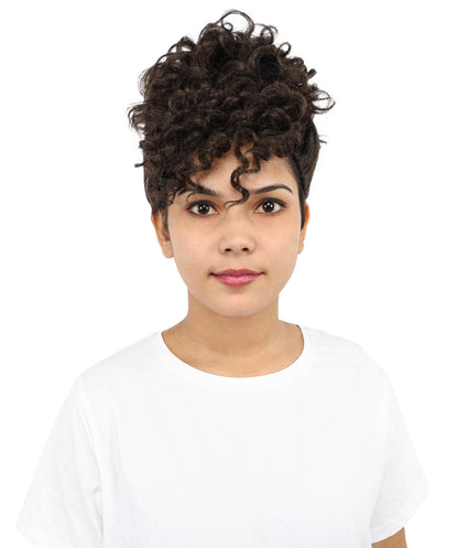 HPO Women's Medium Tight Curly Light Black Wig | Retro-Style Synthetic Hairpiece for Cosplay, Festivals, Stage Shows,  Parties & Photoshoots