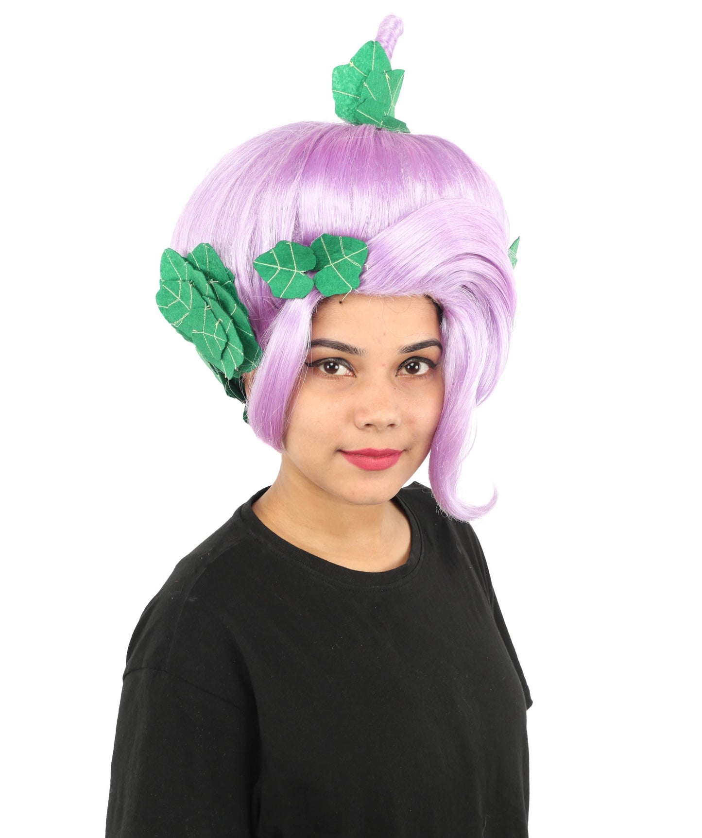 HPO Adult Women's Sculpted Pumpkin Show Wig | Multiple Color Options | Create of synthetic fiber, massive spherical updo with green leaf accents, breathable base | Halloween, theater, drag, performance, party, costume events