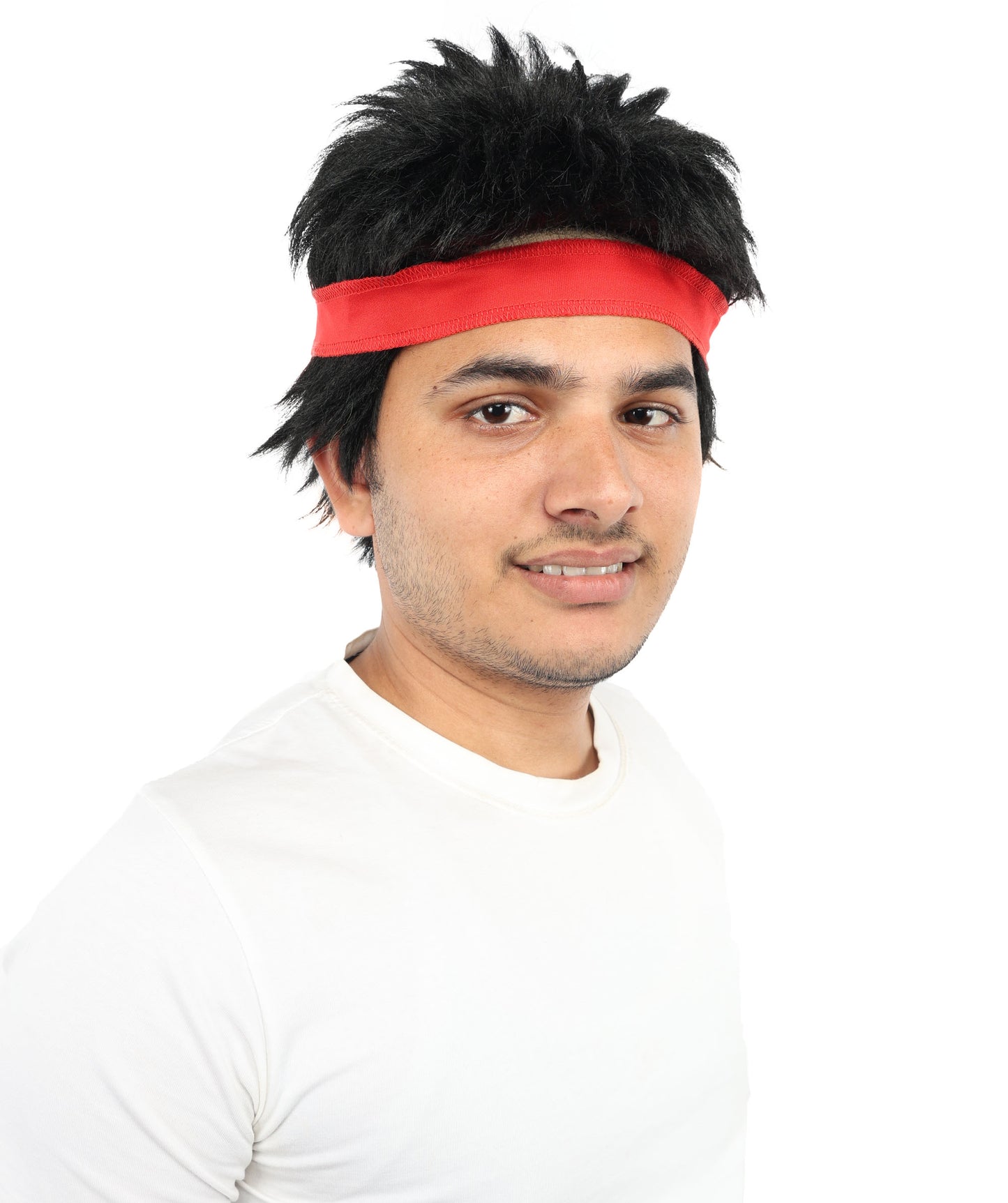 HPO Black Spiky Wig with Red Headband | Short Cosplay Hair for Men | Synthetic Fiber | Anime Outfit for Halloween, Events & Roleplay