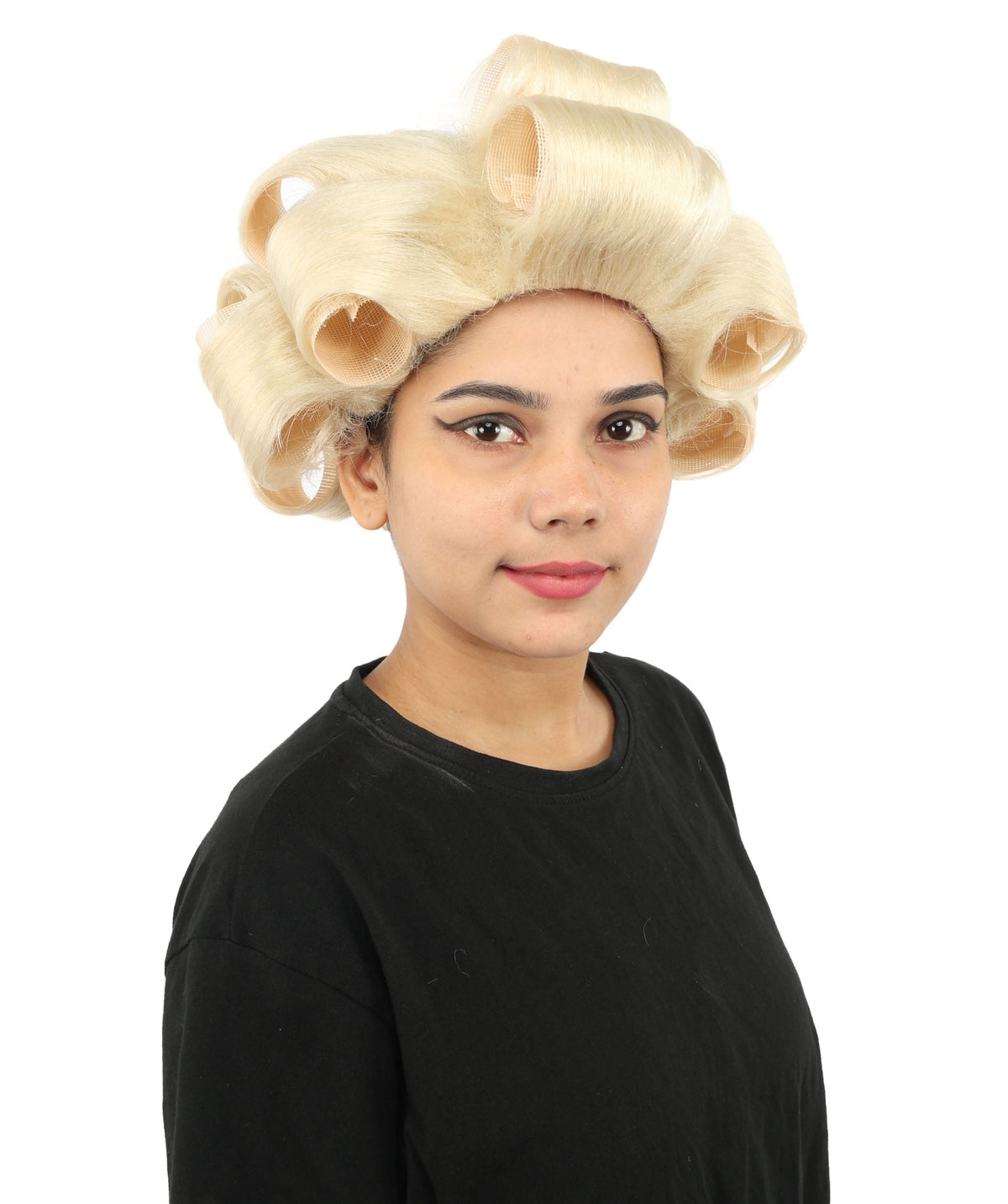 HPO Adult Women's Retro Roller Set Pink Wig | Multiple Color Options, create of synthetic fiber, large cylindrical curler texture, capless cap | Party, Halloween, theater, drag, performance, costume events