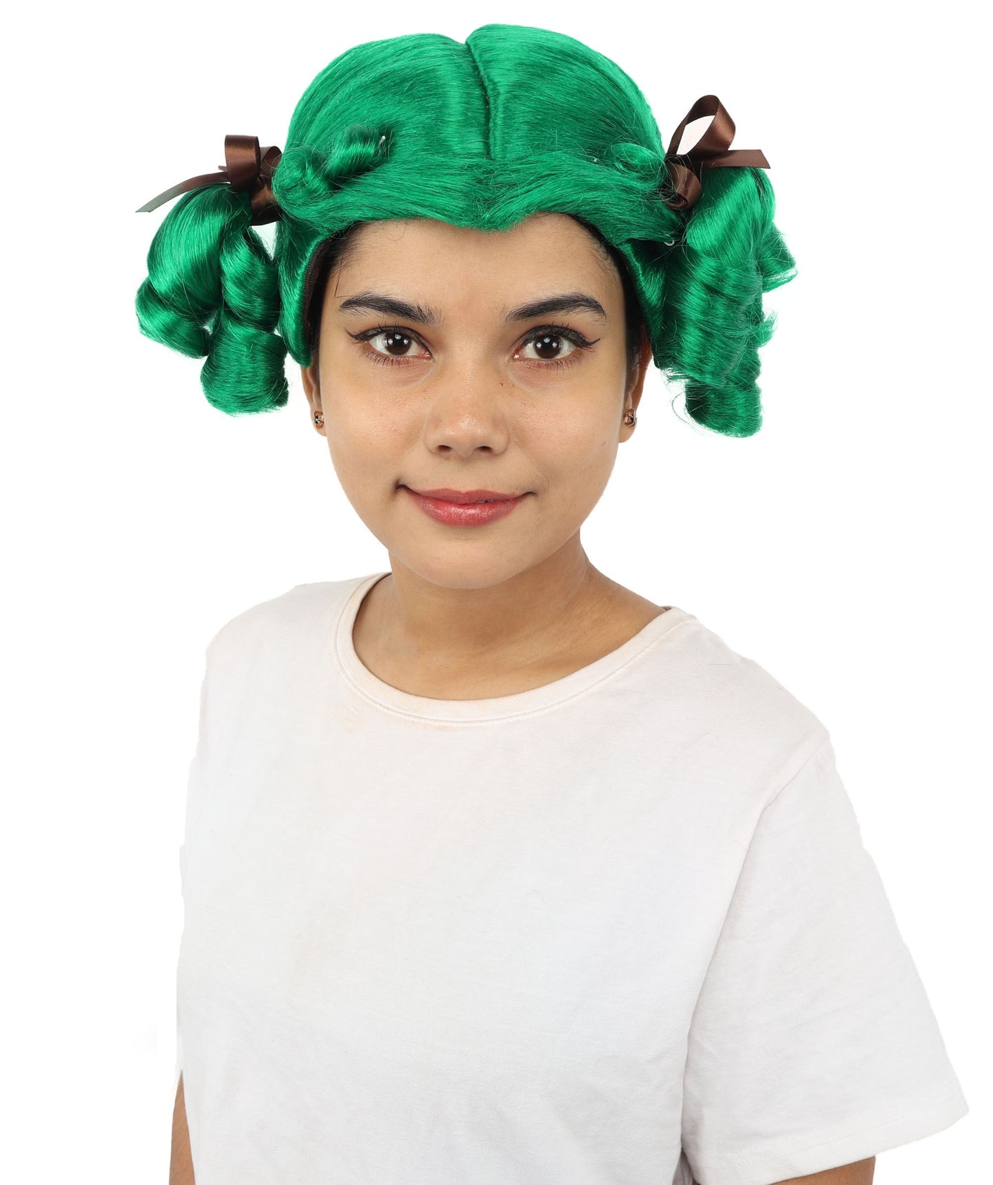 HPO Women's Golden White Mixed Curly Pigtail Wig | Messy Ringlet Twin Tails with Attached Fabric Ribbons, Synthetic Fiber & Breathable Cap | Halloween, Movie Character Roleplay, Costume Party & Theater