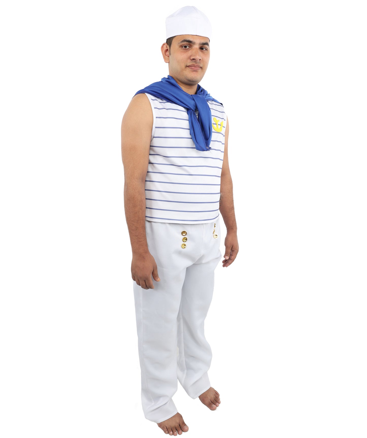 HPO Men’s Fever French Sailor White & Blue Costume by Smiffys – Striped Shirt & Sailor Hat
