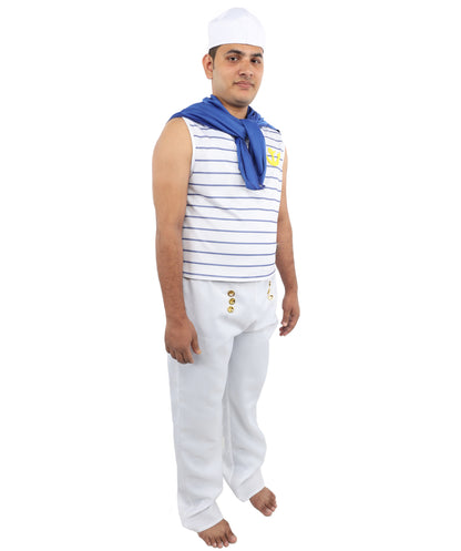 HPO Men’s Fever French Sailor White & Blue Costume by Smiffys – Striped Shirt & Sailor Hat