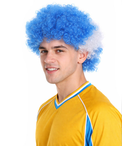 Honduras Sport Afro Fun Wig | Blue White Jumbo Wig