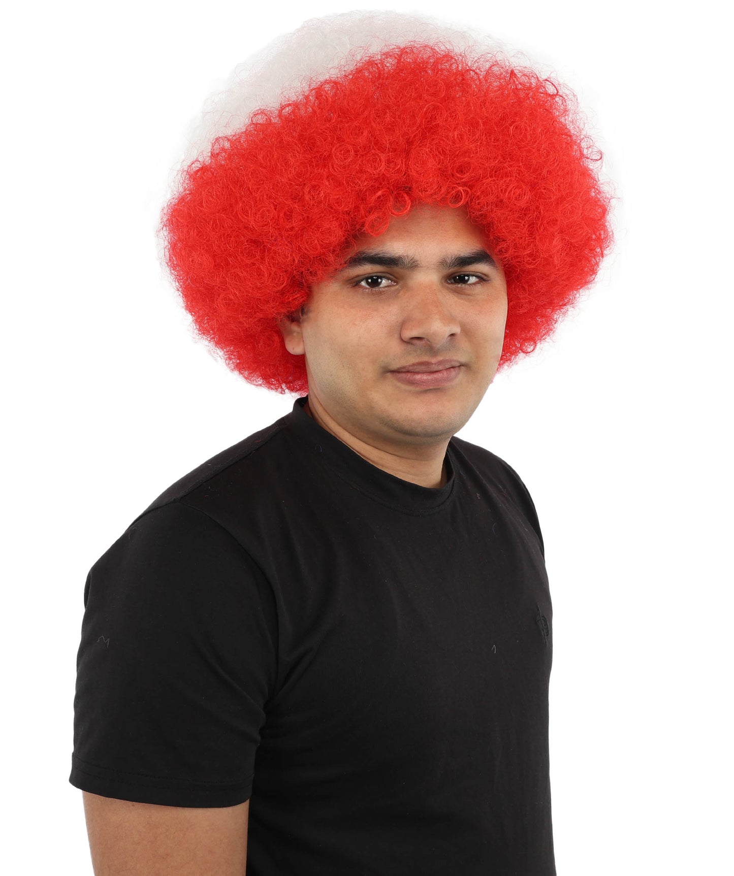 HPO UnisexAustria Flag Afro Wig | 12 Inch Synthetic Curls Horizontal Stripe Design | Sports Event National Holiday Parade Soccer Match Fan Gear