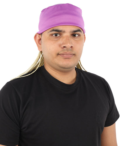 Men’s Movie Character Inspired Black Braided Wig with Purple Head Wrap Hat | Flame-retardant Synthetic Fiber | Ideal Hairpiece for Cosplay & Halloween