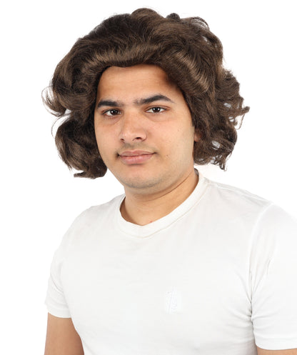 HPO Men's 12-Inch Medium Brown Retro Wig – Wavy Capless Cap Wig for Adults – Lightweight & Breathable for Halloween and Cosplay