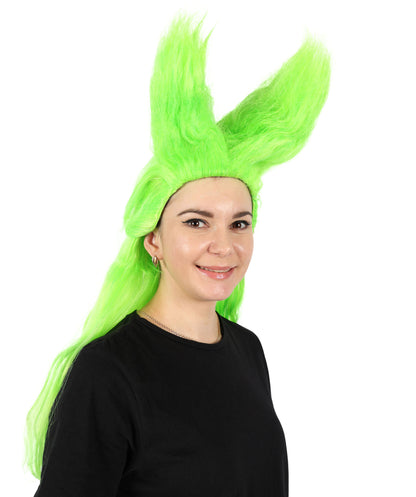HPO Women's Green Drag Queen Wig I Halloween Wig I Flame-retardant Synthetic Fiber