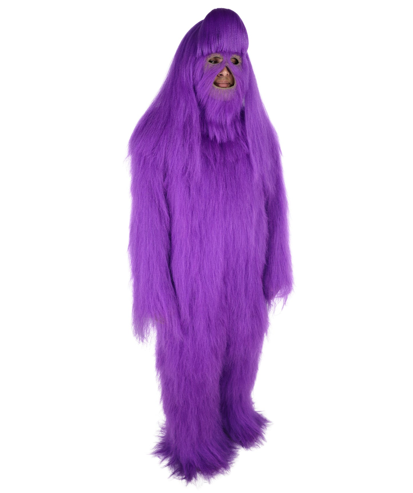 HPO Unisex Extreme Hairy Person Costume, Mask and Bundle - Full-Body Hair Suit Extra-Long Ash Brown Costume Wig for Halloween, Cosplay & Parties