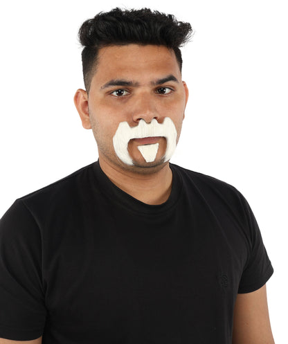 HPO Adult Men’s Bold Horseshoe Mustache with Chin Beard Set – Multiple Color Options - Flame-retardant Synthetic Fiber Fake Facial Hair | Ideal for Halloween Parties, Cowboy, Police Roleplay and Themed Events