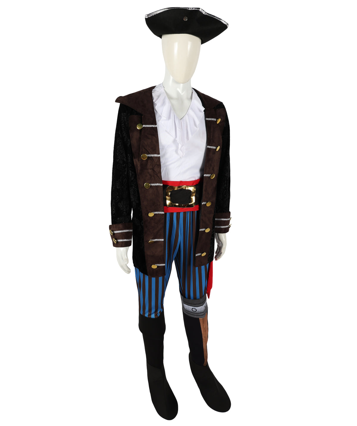 HPO Adult Men’s Pirate Jacket Halloween Costume | Classic Buccaneer Style Coat with Gold Trim and Lace Cuffs | Costume Parties & Themed Events