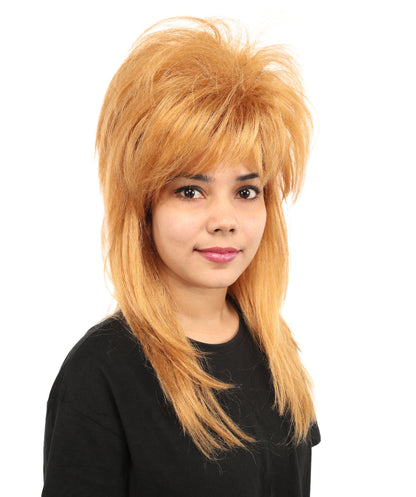 HPO Women’s Long Brown Shag Wig | 80s-Inspired Layered Hairpiece with Capless Cap Design | Ideal for Halloween, Disco, and Pop Star Dress-Up