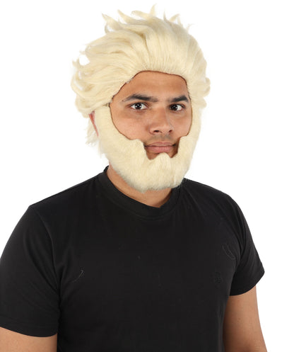 HPO Adult & Teen Men’s 11-Inch Spiky Wig with Beard Set | Multiple Color Options, Ideal for Cosplay, and Themed Events | Bold Style for Fun and Creative Looks