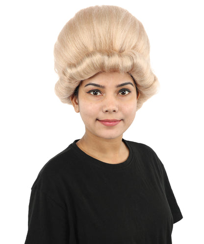 HPO Women's Voluminous Golden Blonde Grandma Wig | Medium Puffy Afro Style with Silver Texture, Synthetic Fiber & Adjustable Fit | Halloween, 100th Day of School, Theater & Funny Costume