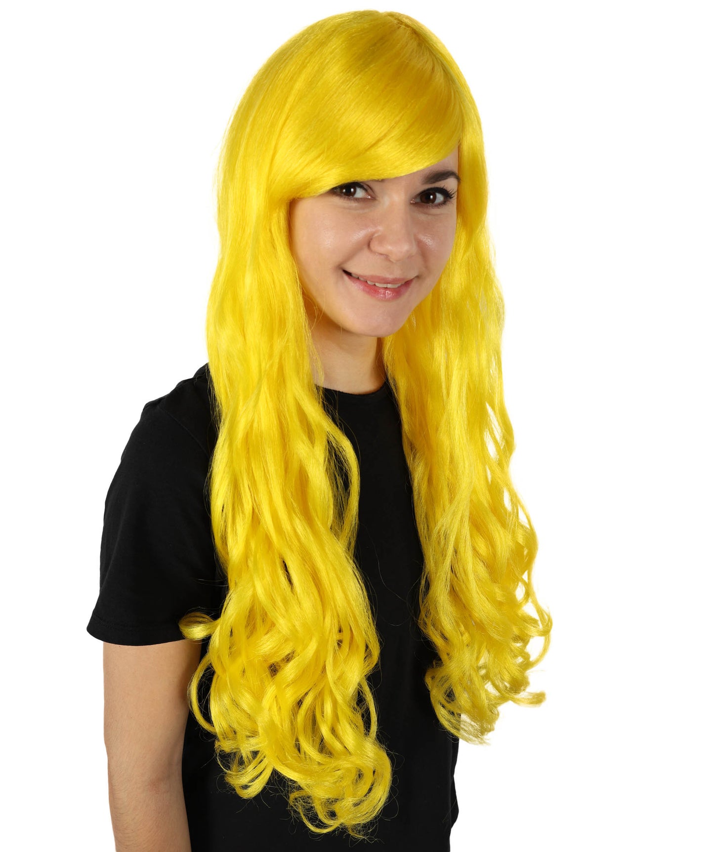HPO Women's Multicolor Long Curly Wig with Fringe, Flame-retardant Synthetic Fiber