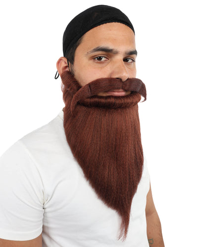 HPO Men's Auburn Beard and Moustache Set | Long Auburn Synthetic Fiber construction featuring a full holiday style | Ideal for party, Halloween, cosplay, theater, drag, performance, costume events