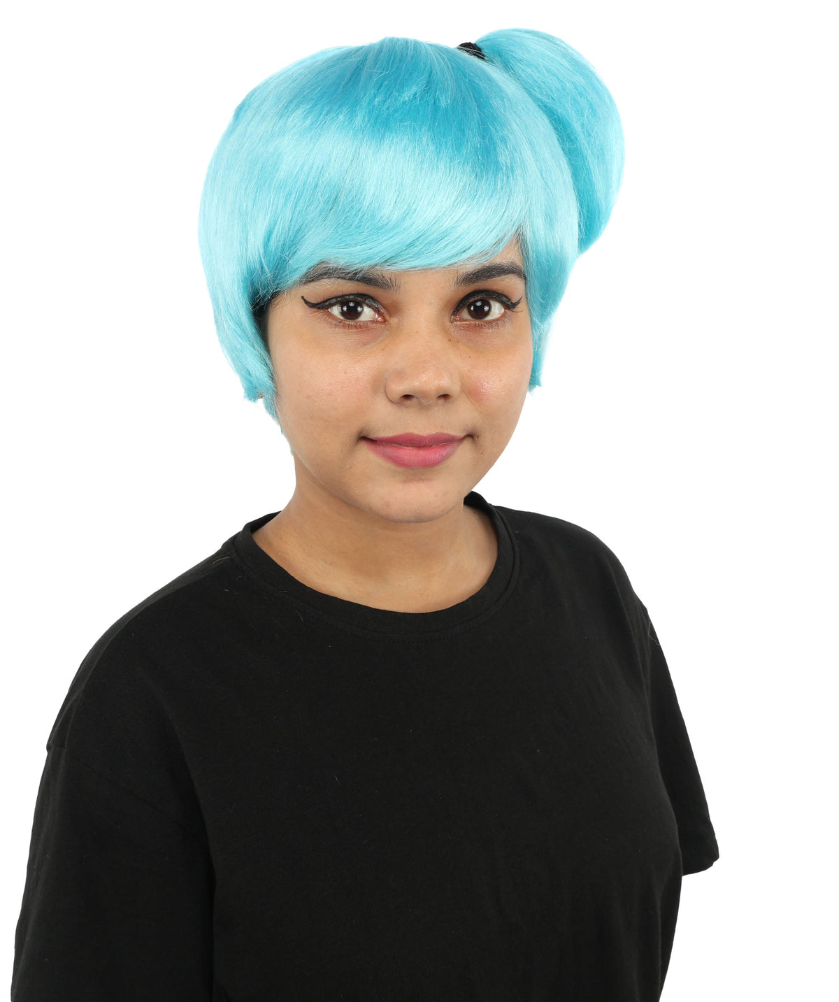 HPO Adult Women's Anime Trainer Character Wig | Vibrant hue multicolor options, create of synthetic fiber, short choppy bob with high side ponytail, breathable base | Cosplay, Halloween, theater, party, performance, costume events