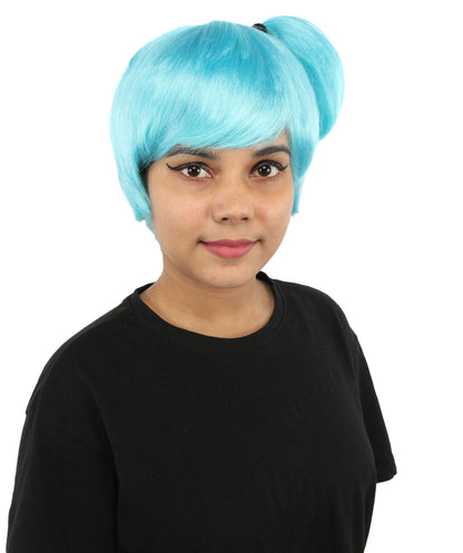 HPO Adult Women's Anime Trainer Character Wig | Vibrant hue multicolor options, create of synthetic fiber, short choppy bob with high side ponytail, breathable base | Cosplay, Halloween, theater, party, performance, costume events