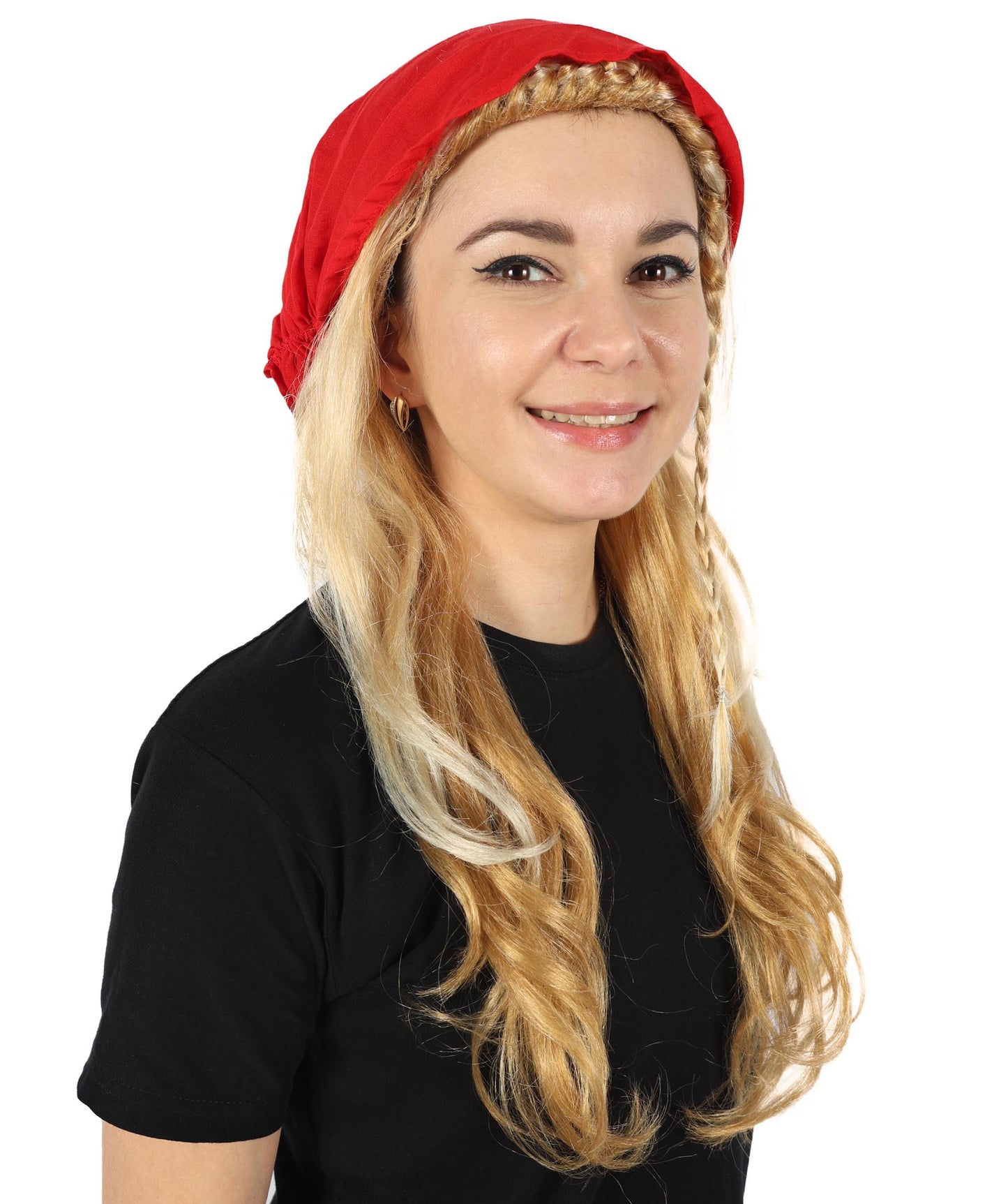 HPO Adult Women's Pirate Princess 21 inch Long Wavy Multiple Wig with Red Bandana | Halloween & Cosplay Wig's | Flame-retardant Synthetic Fiber