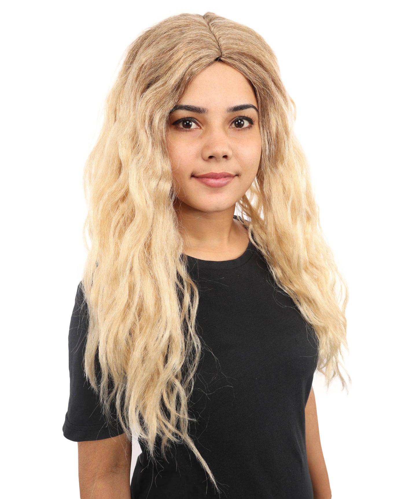 HPO Women's Long Light Brown Crimped Wig | Synthetic Hairstyle for Cosplay, Festivals, Stage Shows,  Parties & Photoshoots