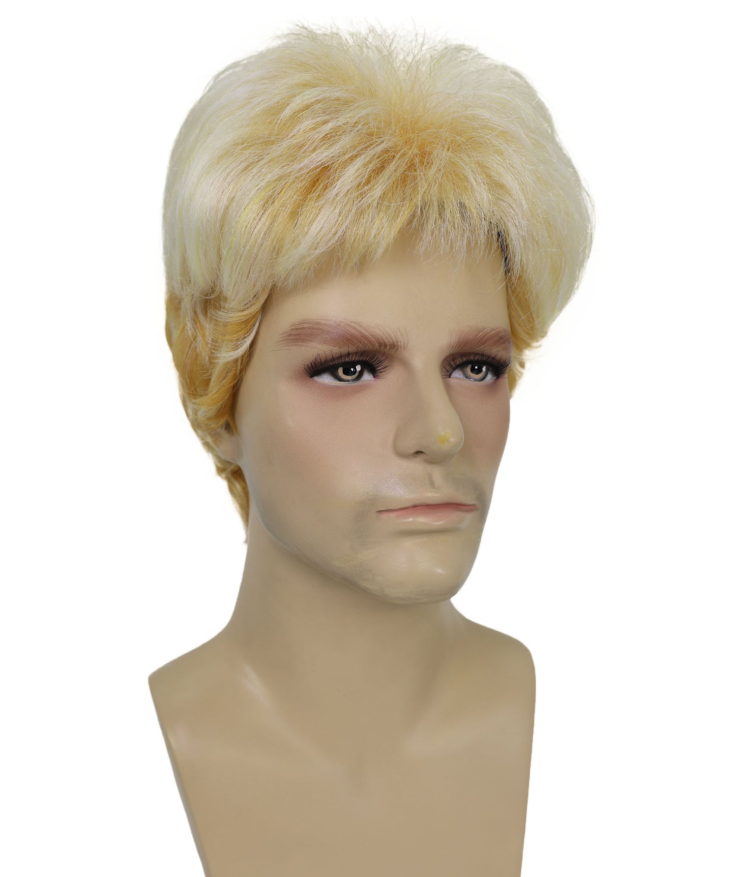 Men’s Short Teased Spiky Wig | Wild & Youthful Gold Blonde Mix Streaked Hairstyle for Costume Events