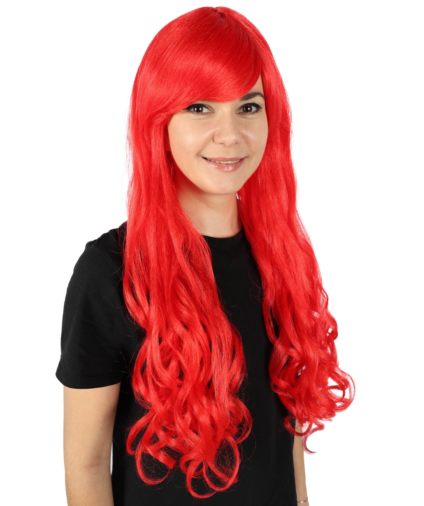 HPO Women's Multicolor Long Curly Wig with Fringe, Flame-retardant Synthetic Fiber