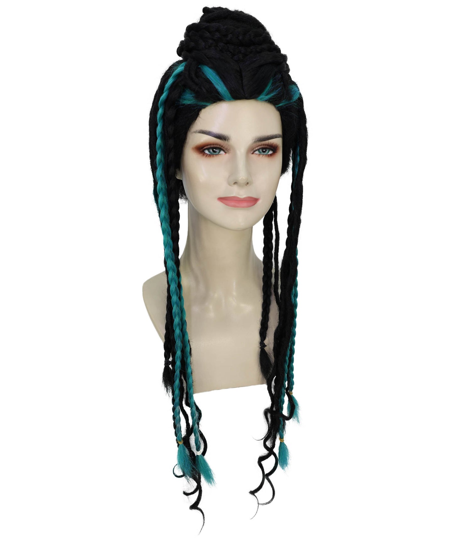 HPO Women’s Afro Fusion Braided Multicolor Wig with Hair Accessories | Ombré Braids for Cosplay & Halloween | Flame-Retardant Synthetic Fiber | Festival Ready Look