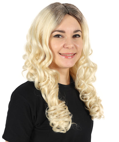 HPO Women's Sabrina Carpenter-Inspired Platinum Brown and Blonde Wavy Wig for Glamorous Events Breathable Caples Cap Flame-Retardant Synthetic Fiber Hair