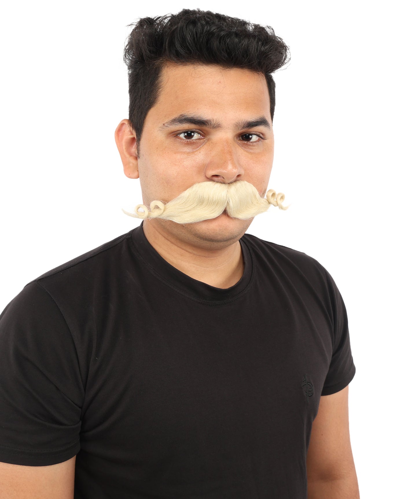 HPO Men’s Brown Curled Handlebar Mustache – Vintage Style Fake Facial Hair for Retro Characters | Ideal for Halloween, Cosplay and Themed Parties