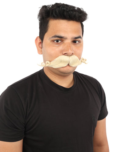 HPO Men’s Brown Curled Handlebar Mustache – Vintage Style Fake Facial Hair for Retro Characters | Ideal for Halloween, Cosplay and Themed Parties
