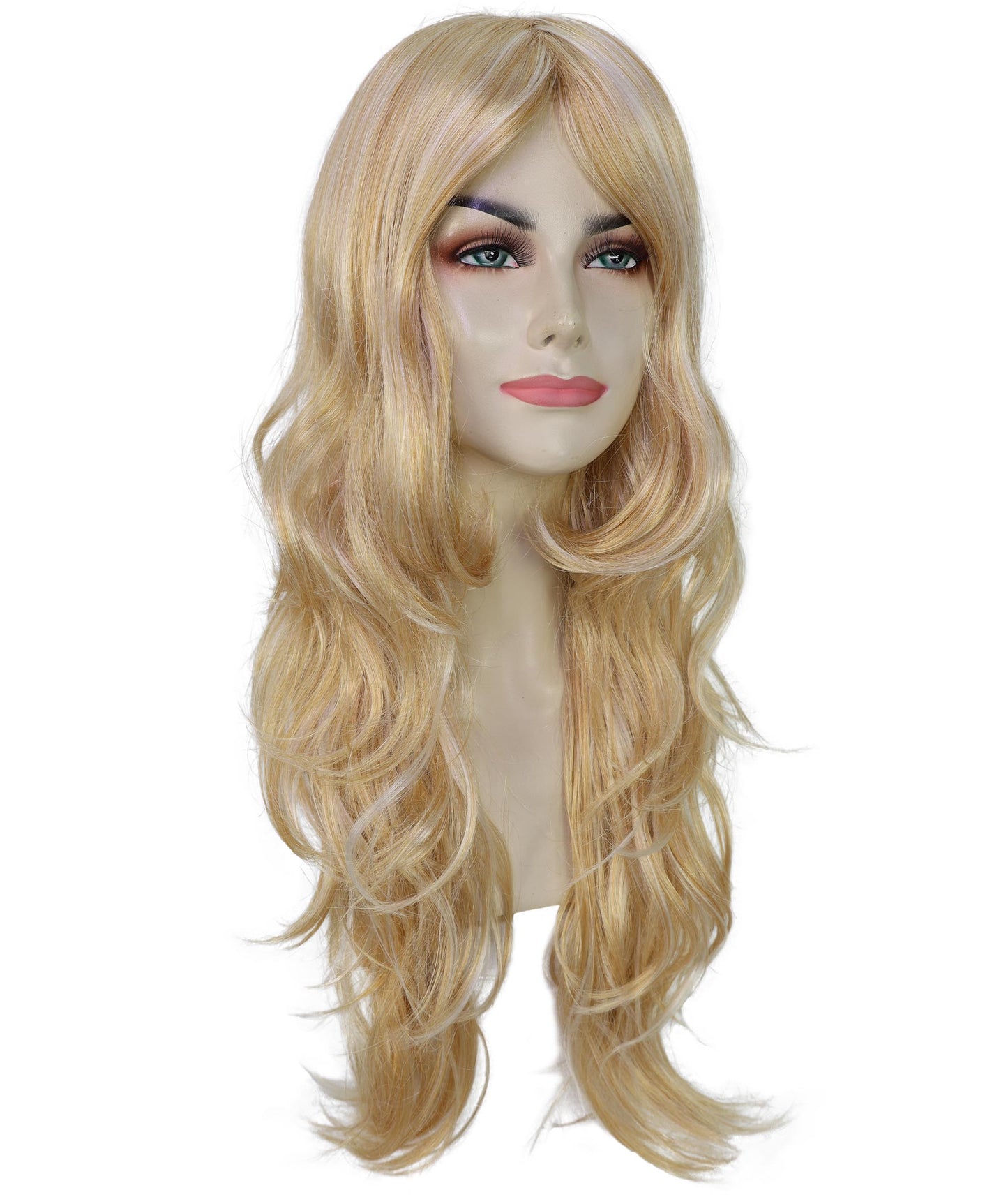 HPO Women Wavy Hot Honey Blonde Wig – Perfect for 70s Disco, Retro Costumes, Halloween and Cosplay, Themed Events, Breathable and comfortable cap design