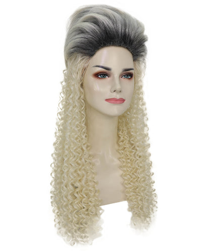 Women's 1980s Bottle Blonde & Grey Costume Wig | Curly Synthetic Retro Hairpiece for Parties | Breatheble Capless Cap