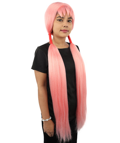 HPO Women's Extra Long Pigtail Wig | Multicolor Options | Floor Length Straight Twin Tails with Bangs, Heat Friendly Synthetic Fiber & Adjustable Cap | Halloween, Fairy Roleplay, Magical Girl Theme, Theater & Carnival
