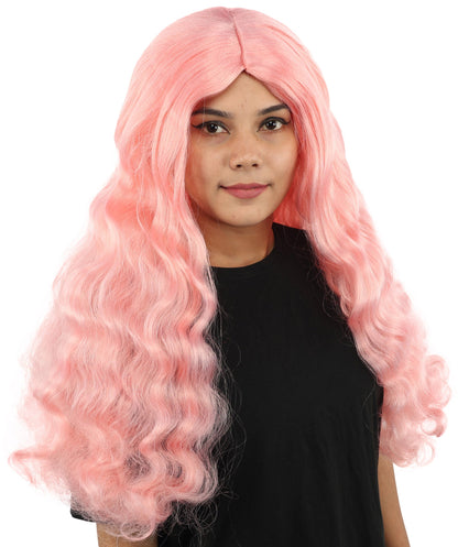 HPO Adult Women's Long Wavy Wig | Multiple Color Options | Center Parted Ginger Curls with Voluminous Ends, Heat Resistant Synthetic Fiber & Breathable Cap | Halloween, Teen Roleplay, Theater, Themed Party & Costume Events
