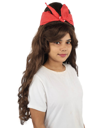 HPO Women’s Retro Beehive Wig with Red Bow | Multicolor Options | Extra Long Wavy Fancy Dress Accessory | Fancy Dress Accessory | Celebrity-Inspired Hair for Halloween, Cosplay & Music Tribute Parties