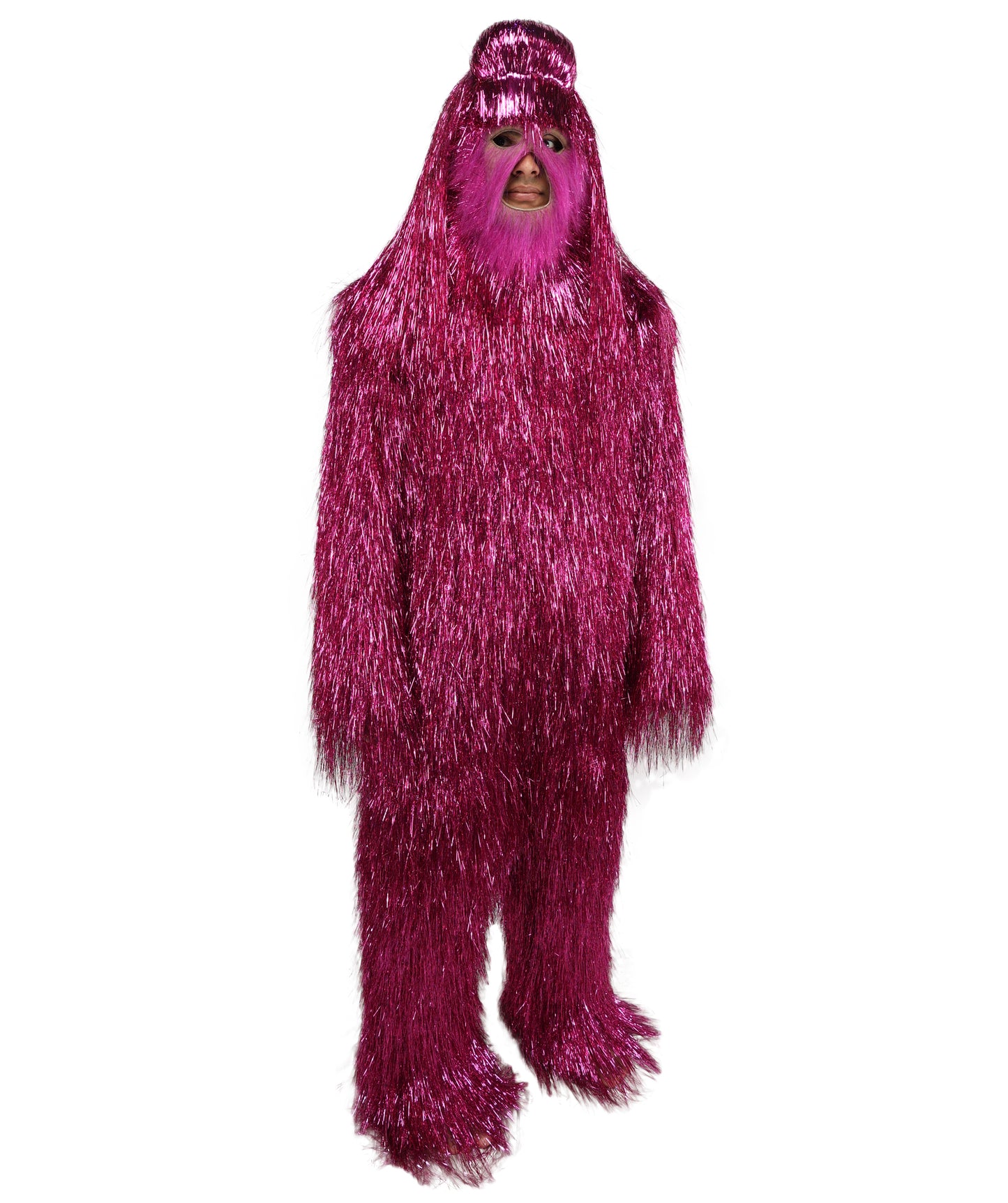 HPO UnisexTinsel Hairy Costume, Bundle & Mask Set | Full-Body Suit & Matching Mask | Long Hair Funny Costume for Halloween, Performers, Cosplay & Mascots | Multicolor Options