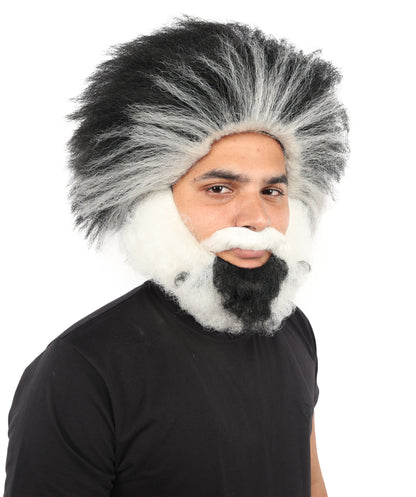 HPO Adult Men's Hillbilly Wig, Mustache & Beard Set | Straight Multicolor Hair with Matching Mustache, Beard & Sideburns | Synthetic Wig for Cosplay, Halloween & Roleplay