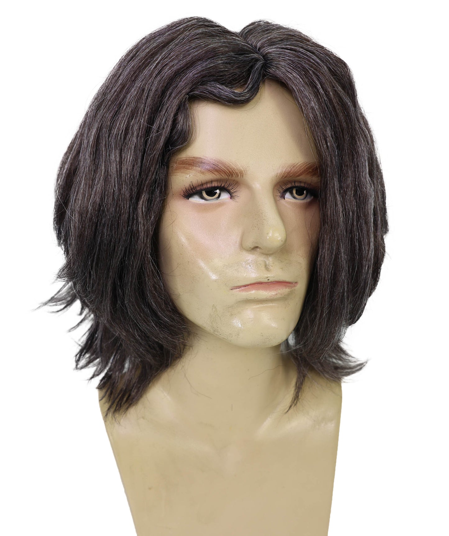 HPO Haunted Dark Grey Curly Ghost Wig | Scary Cosplay & Halloween | Messy Shoulder-Length Wig with Pale Skin Look
