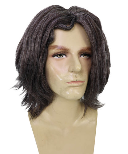 HPO Haunted Dark Grey Curly Ghost Wig | Scary Cosplay & Halloween | Messy Shoulder-Length Wig with Pale Skin Look